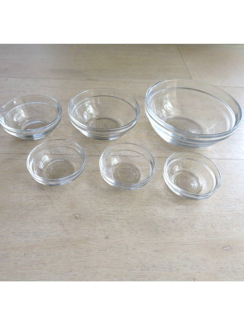 DURALEX Small Clear Glass Nesting Mixing Bowls Set of 6 Made in France Vintage